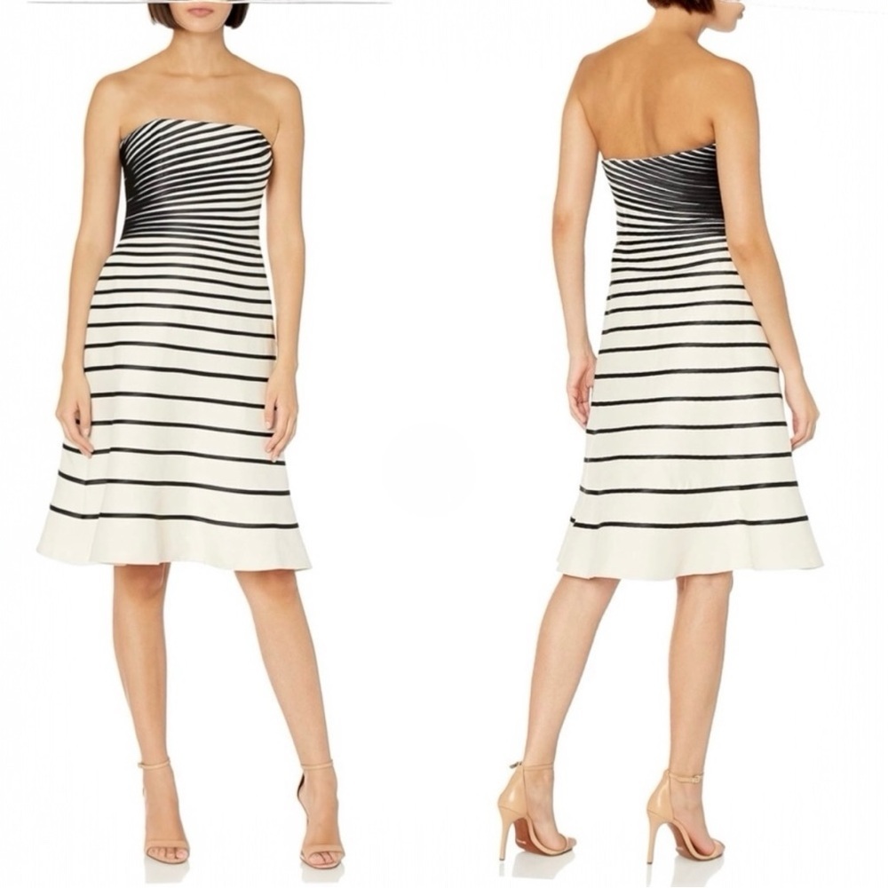 Halston Silk Illusion Colorblock Striped Faille Women's Cocktail A-Line Dress